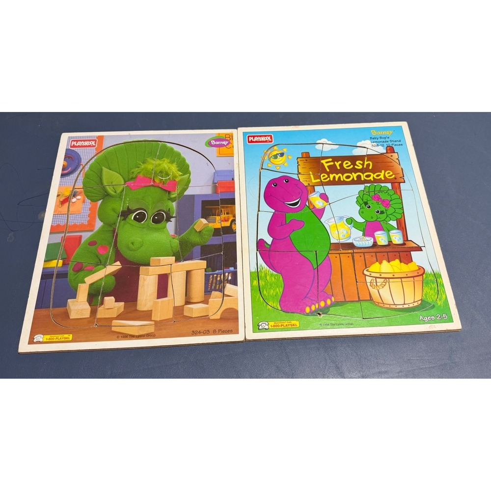 Vintage Playskool Barney Baby Bop Frame Tray Puzzles 1994 1996 Set of 2